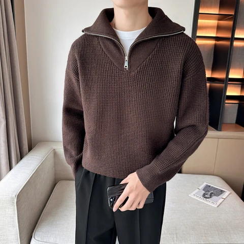 Корейский толстый теплый вязаный мужской костюм, повседневный вязаный пуловер, мужские свитера для мужчин, свободный свитер на молнии с длинным рукавом для мужчин