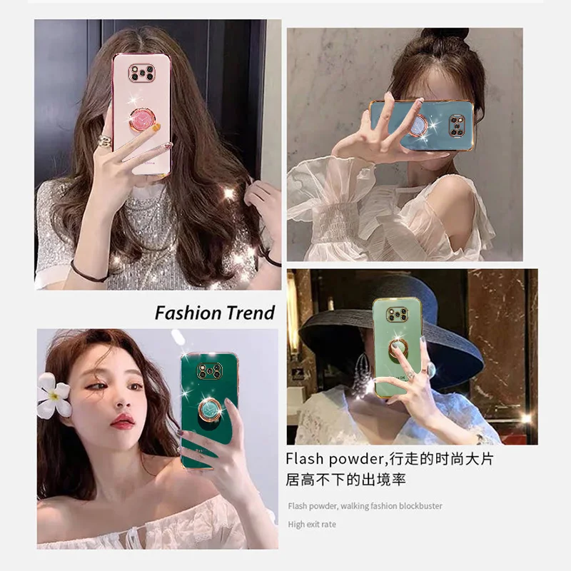 360 clock finger ring phone case for xiaomi poco x3 nfc pro gt plating coque stand bracket soft silicone cover free global shipping