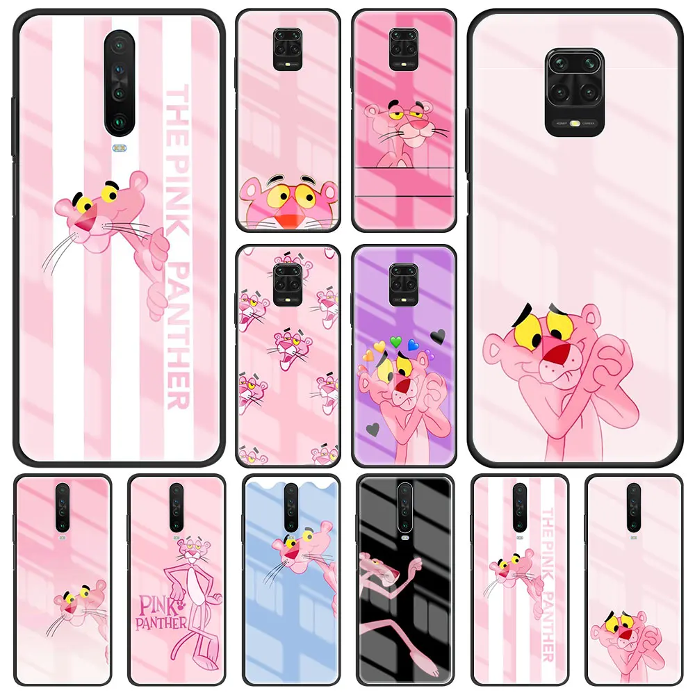 

pink P-panther Tempered Glass Phone Case For Redmi Note 11 Pro+ 11T 10 10S 9S 9T 9A 9C 8 8T 8A Hard Case for Note 9Pro Cover