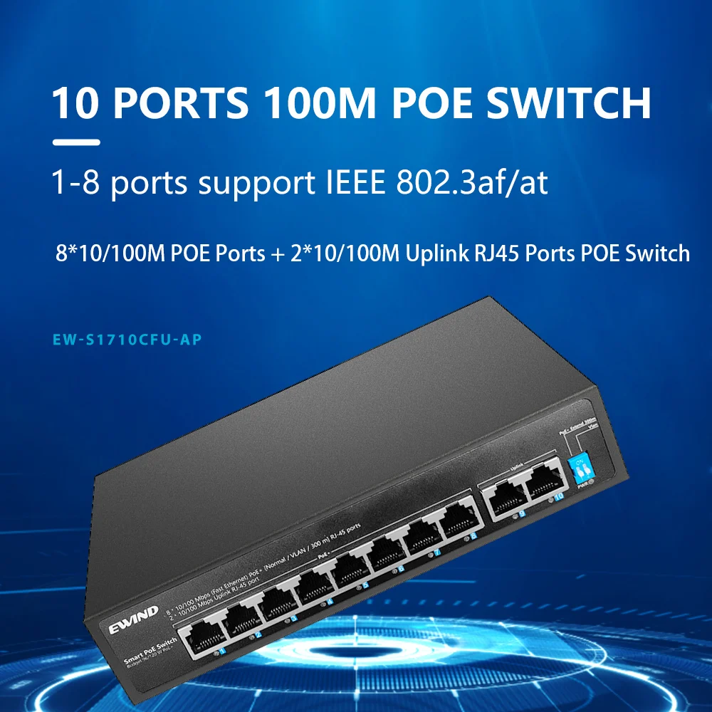 6/10 Port Poe Switch Network Switchs 60W/96W Power Supply Ethernet 10/100Mbps for IP Camera Wireless AP with Dial Code Switch