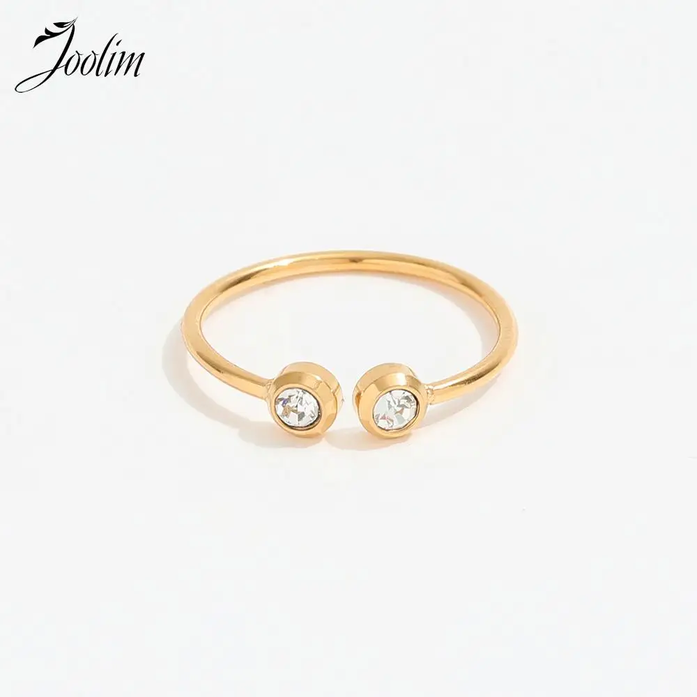 

Joolim Jewelry High End Gold Finish Tarnish Free Fashion Fine Classic Zirconia Opening Stainless Steel Finger Rings for Women