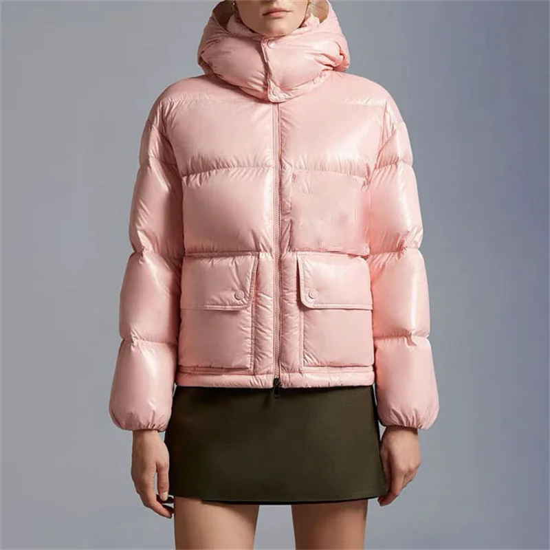 

Women's down jacket 2023 Winter New Korean Fashion Double Zipper Letter Pocket Women's Thickened Coat Detachable Hat Tops y2k