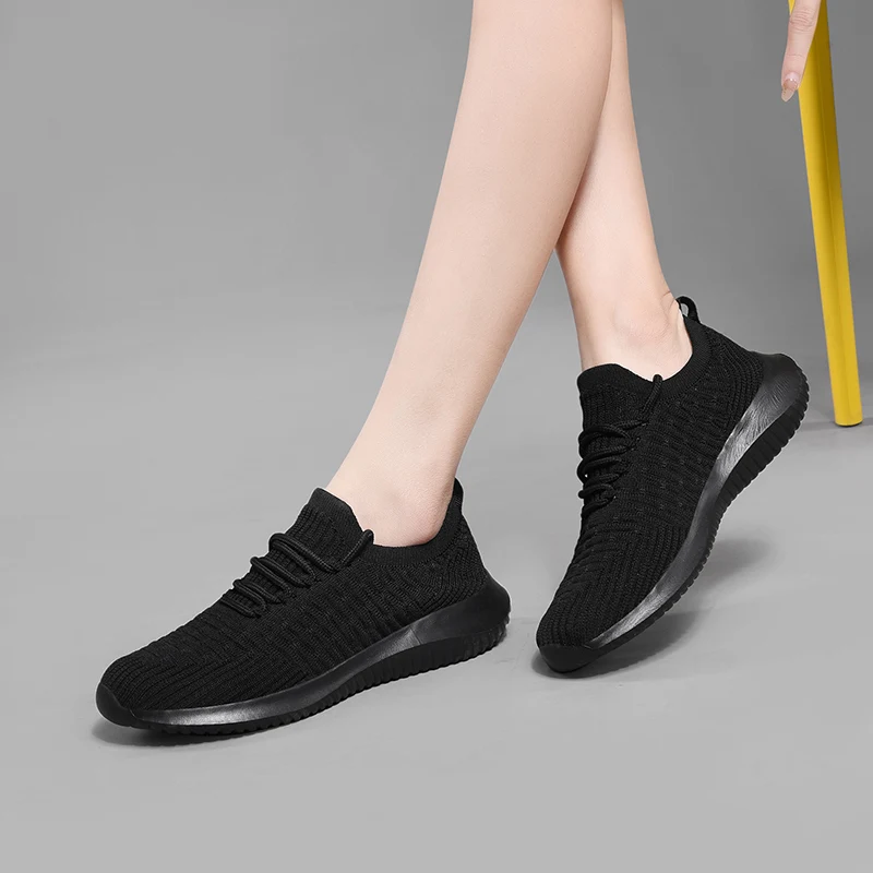 Рабочая обувь Женская All Black North Большие размеры 442 Нескользящие черные кроссовки