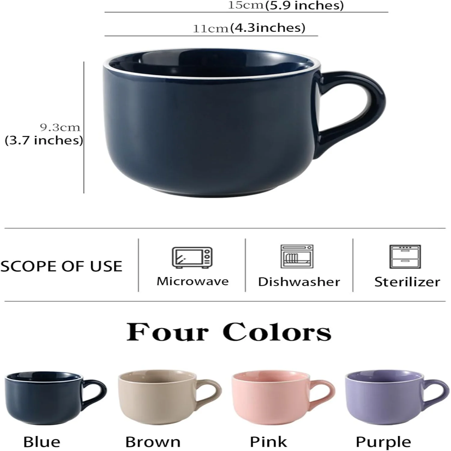 Extra Large Porcelain Coffee 23 Oz Mug Breakfast Cup and Soup Bowl Microwave Dishwasher Safe Jumbo Wide with Handle