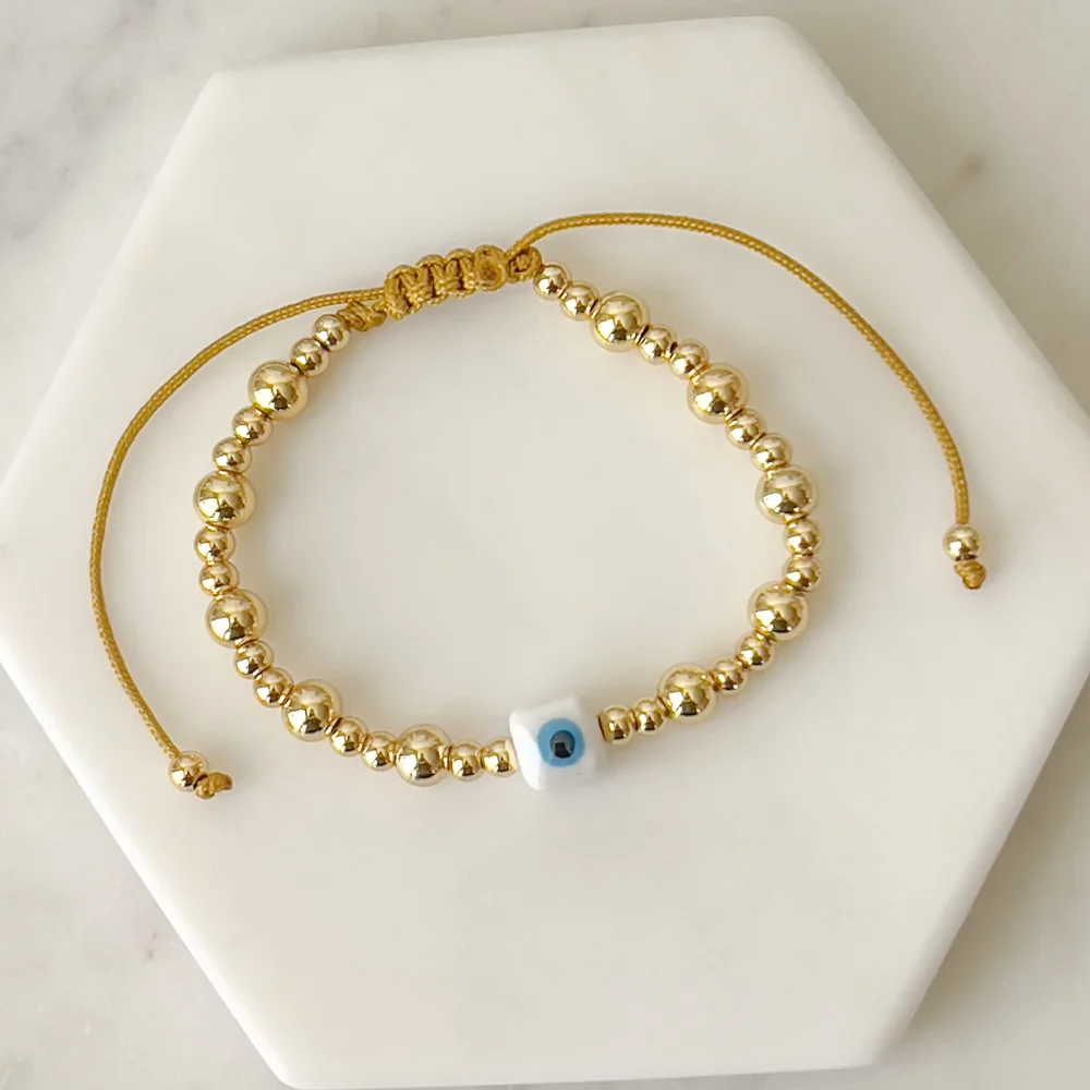 

Y2K Accessories Gold Plated Unfade Ball Beaded Bracelets Handmade Jewelry for Women Men INS Fashion Evil Eye Bracelet Pulseras