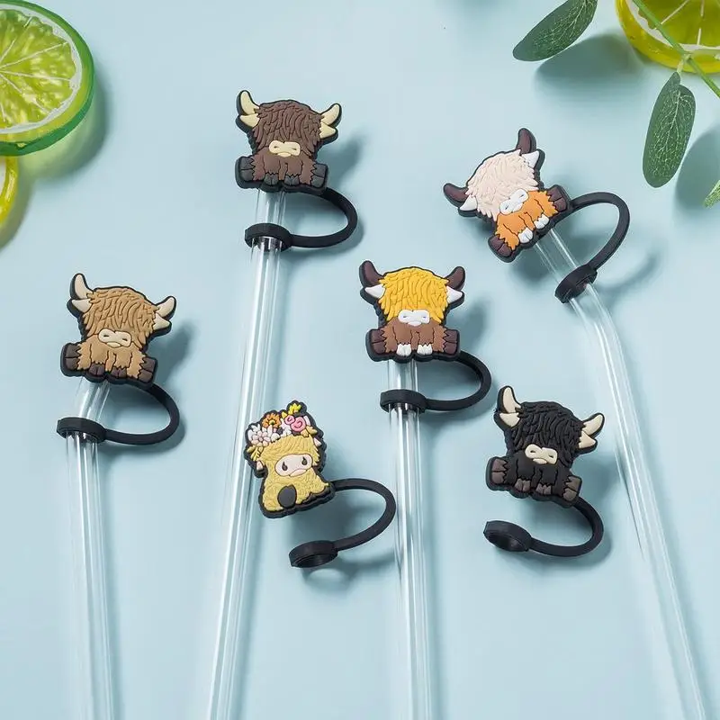 Топперы из коровьей соломы для стаканов 6X Highland Cow многоразовые соломенные