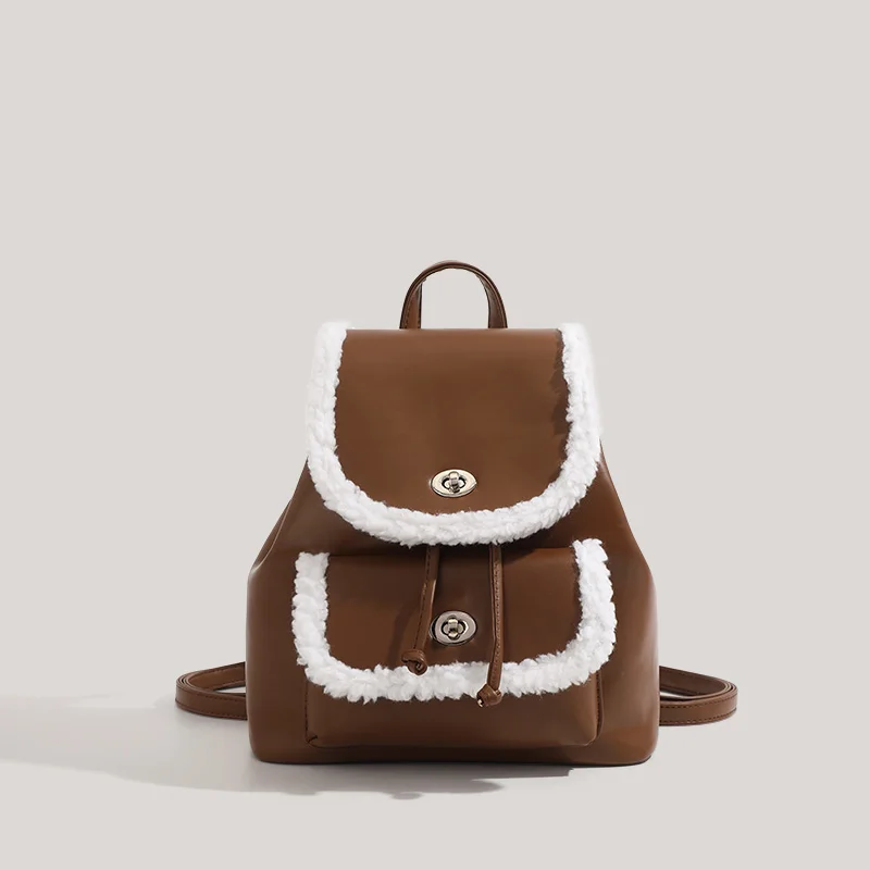 

New Trend 2024 Winter Fur Backpack For Women Student's School Bag Girls Packbag High Quality Shoulder Bags Bolsas Famous Brand