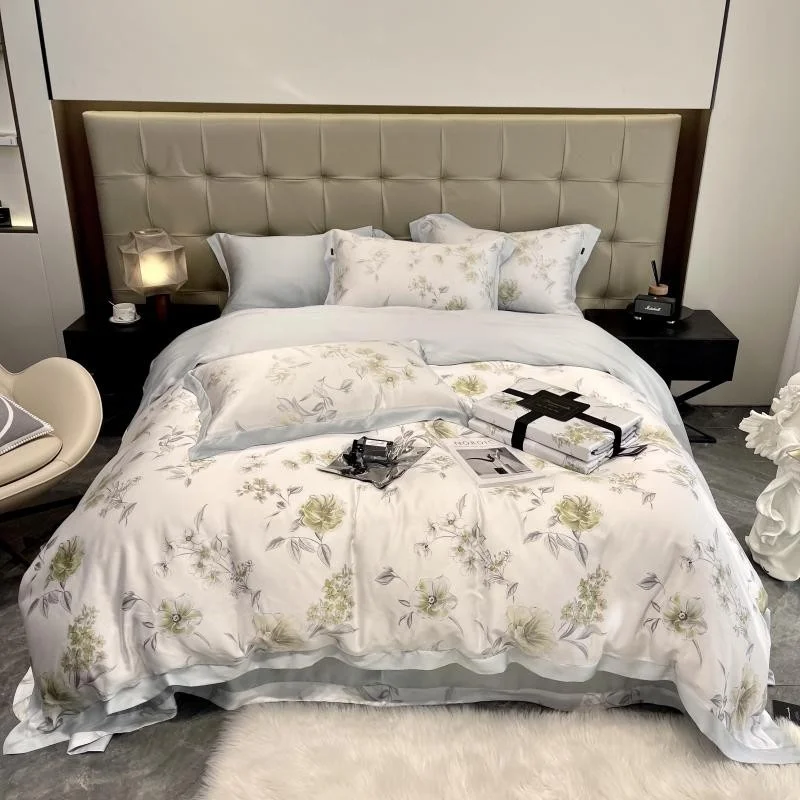 

Nature 100%Eucalyptus Lyocell Silky Soft Cooling 4Pcs Bedding Set Garden Botanical Blossoms Duvet Cover Bed Sheet Pillowcases