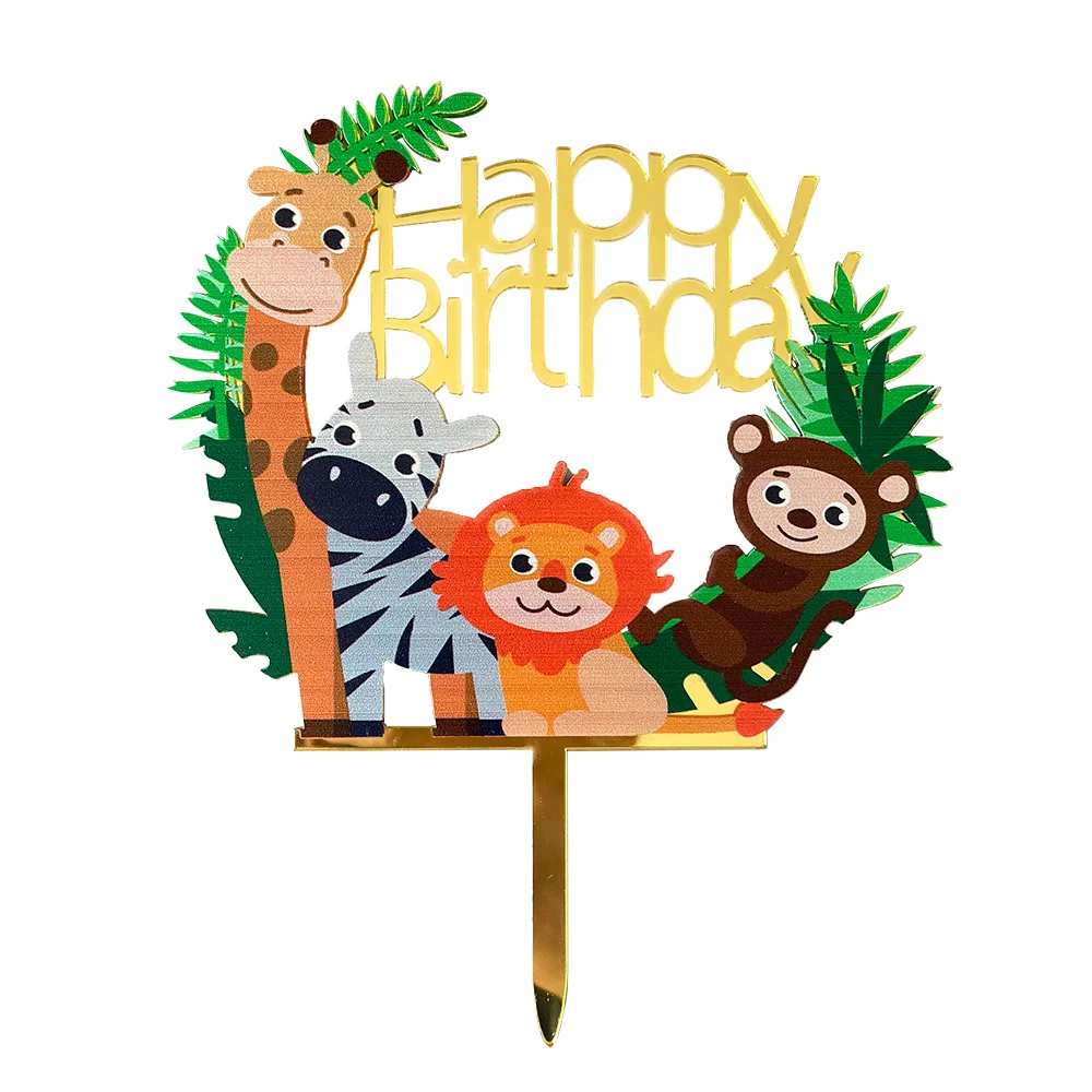 

Jungle Cake Topper Happy Birthday Safari Acrylic Wild One 1st Birthday Party Supplies Decoration Baby Jungle Shower Lion Giraffe