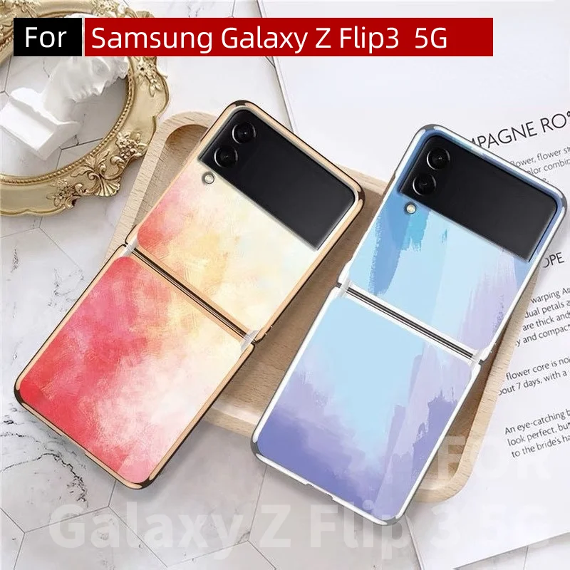 

For Samsung Galaxy Z Flip3 Case, Glass Back Plate Electroplated Border High-End Luxury Phone Case for Galaxy Z Flip 3 5G