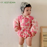 baby girl romper spring long sleeves newborn clothing little princess pink heart shaped cute peter pan collar new arrival