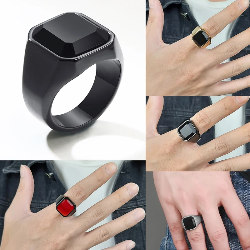 

Мужское кольцо из нержавеющей стали с красным и черным камнем, 4 цвета, 17 мм