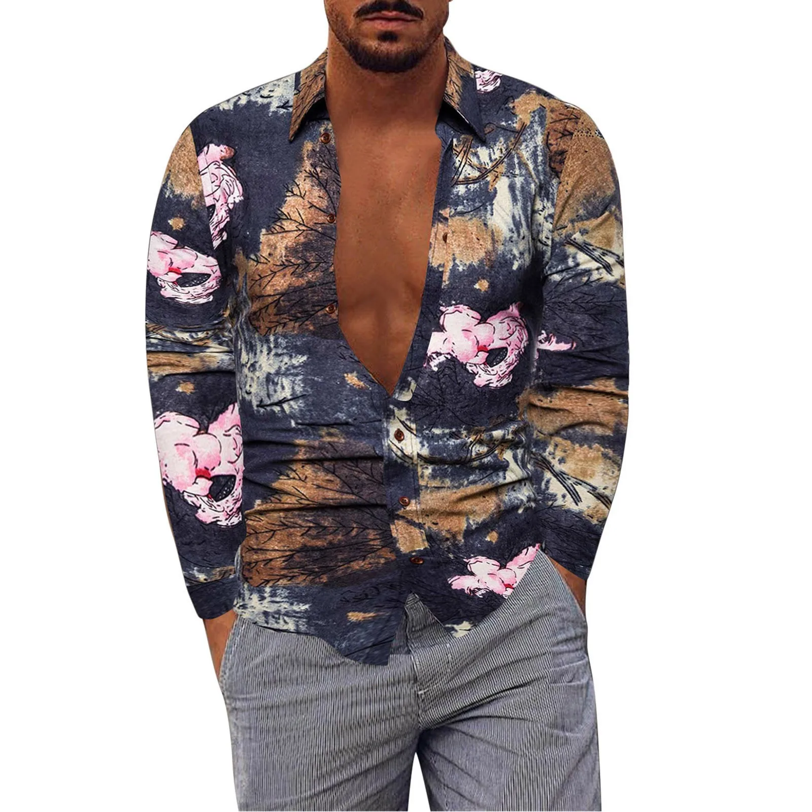 

Red Flannel Shirt Men Size Casual Long-Sleeved Plus Shirt Lapel Linen And Cotton Men's Fashion Men down Pajama Large Collar