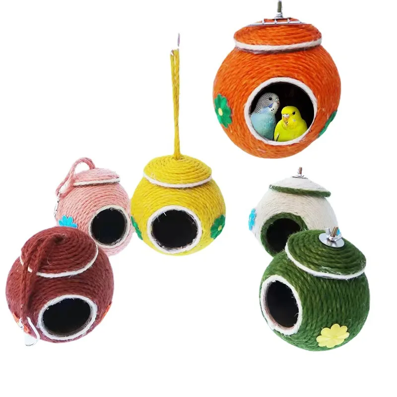 

Natural Coconut Shell Bird Nest Hamster House Hut Hemp Rope Weaving Cage for Pet Parrot Budgies Parakeet Hot