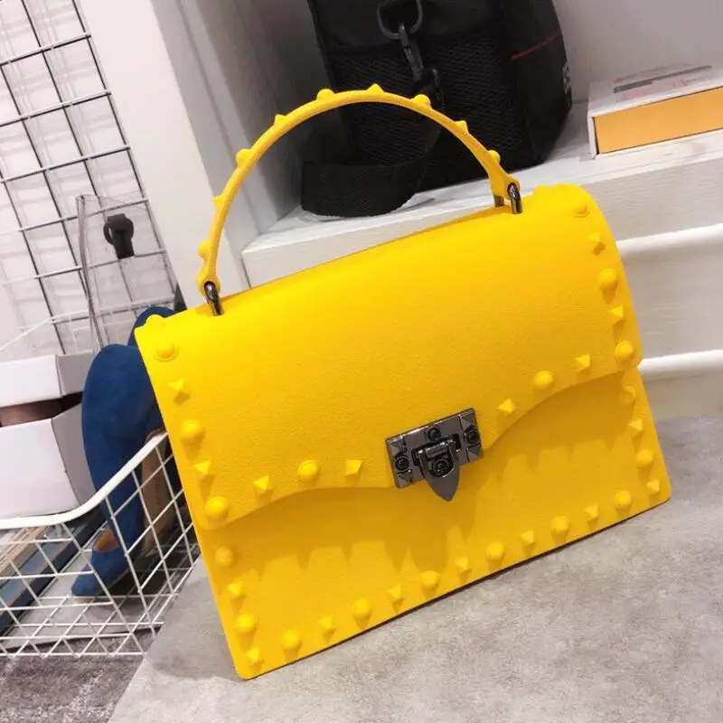 

Top-handle Transparent Handbag 2023 Quality PVC Women Chain Shoulder Bag Letter Jelly Candy Color Women Messenger Crossbody Bag