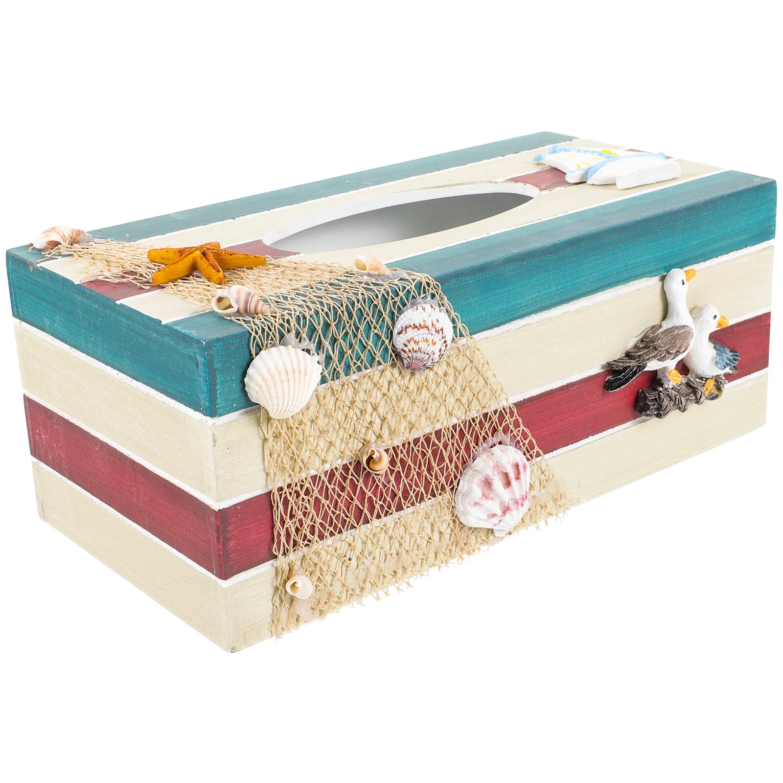 

Vintage Decor Home Paper Towel Holder Beach Room Ocean Nautical Tissue Box Cover Rectangular Wood Mediterranean