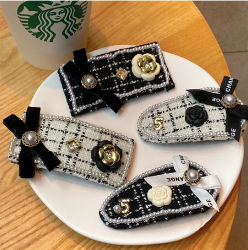 

2022 diamond-encrusted pearl bow hairpin temperament bangs clip hairpins ins hair accessories female