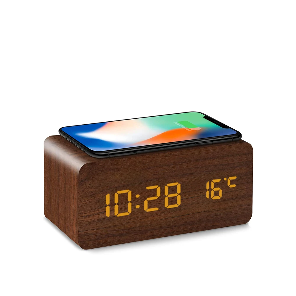 

Деревянные цифровые часы LOVOCK с беспроводной зарядкой