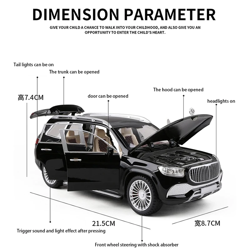 Модель автомобиля из сплава 1:24 Mercedes-Benz Gls 600 Maybach миниатюрная Коллекционная литой