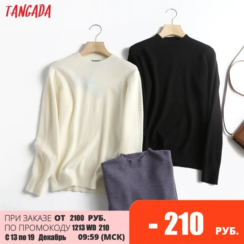 

Tangada Chic Women High Quality 90% Wool Sweater Vintage Office Ladies Knitted Jumper Tops 6D40