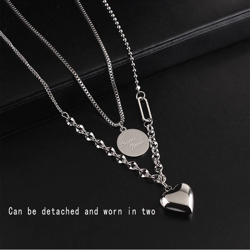 

Hot Sale Heart Shape Pendant Necklace For Women Hip-Hop Unisex Gothic Sweater Chain Design Multi-Layer Collar Statement Jewelry