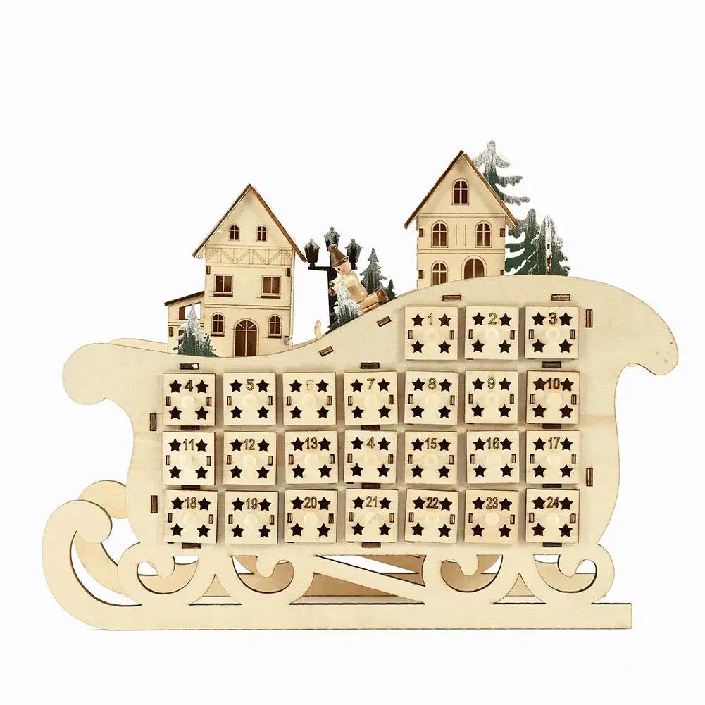 

Sleigh Shape Calendar Box, Luminous Ornament On Christmas Wooden Advent Calendar Xmas Countdown Advent Calendar For Adults Kids