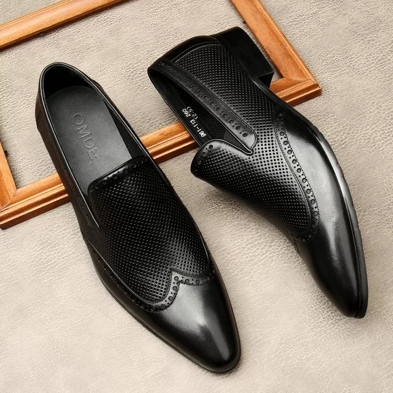 

Мужские классические итальянские кожаные туфли без застежек модные роскошные лоферы из натуральной кожи свадебные туфли с острым носком
