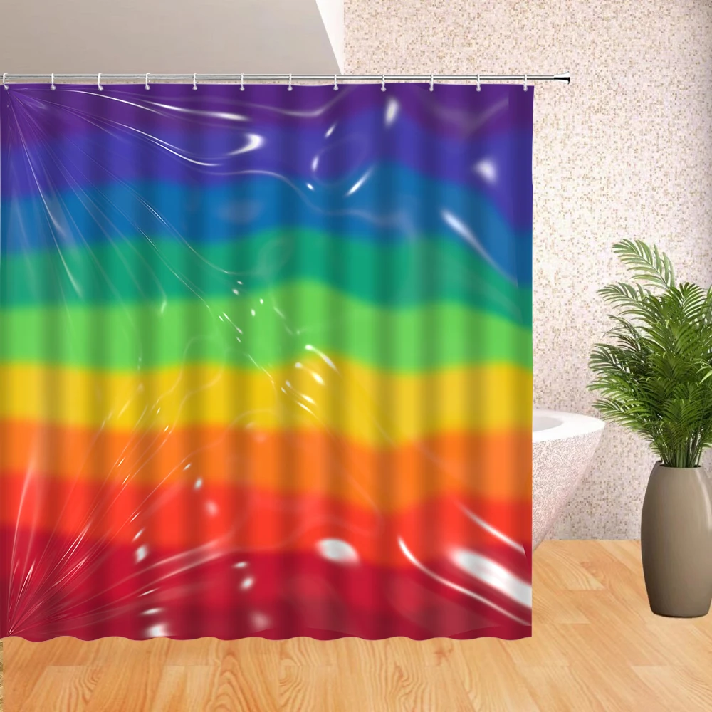 

Rainbow Stripes Design Shower Curtain Colorful Abstract Painting Brushstroke Fluid Art Bathroom Decor with Hooks Bath Curtains
