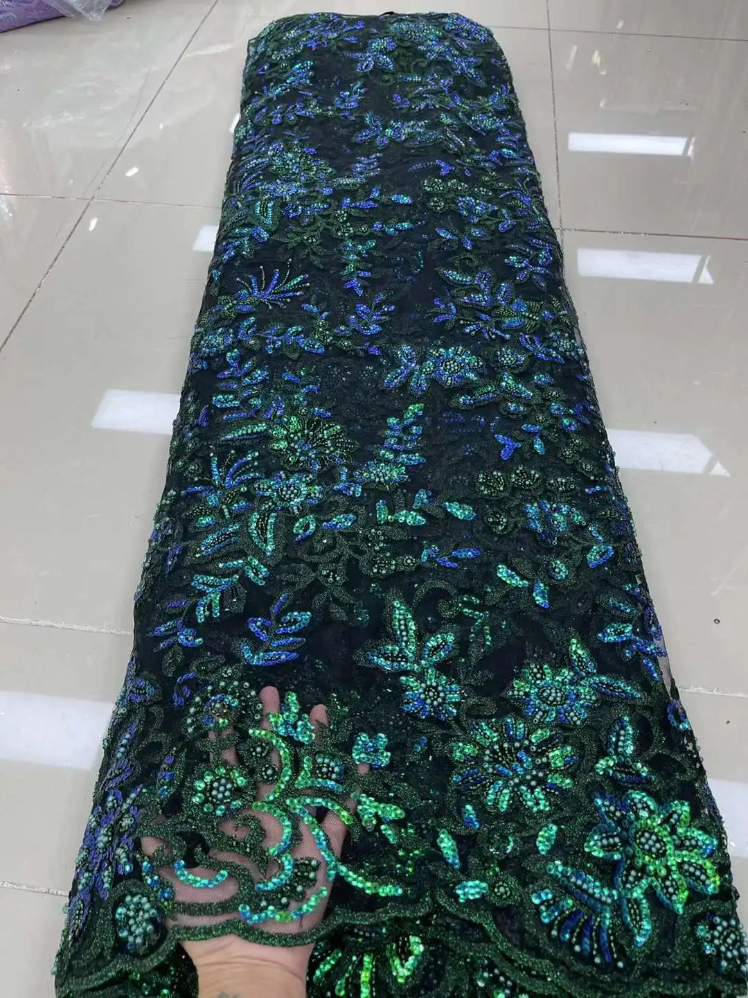 

Green 2022 High Quality Nigerian Groom Sequins Lace Fabrics Embroidery French African Lace Fabric For Wedding Sewing