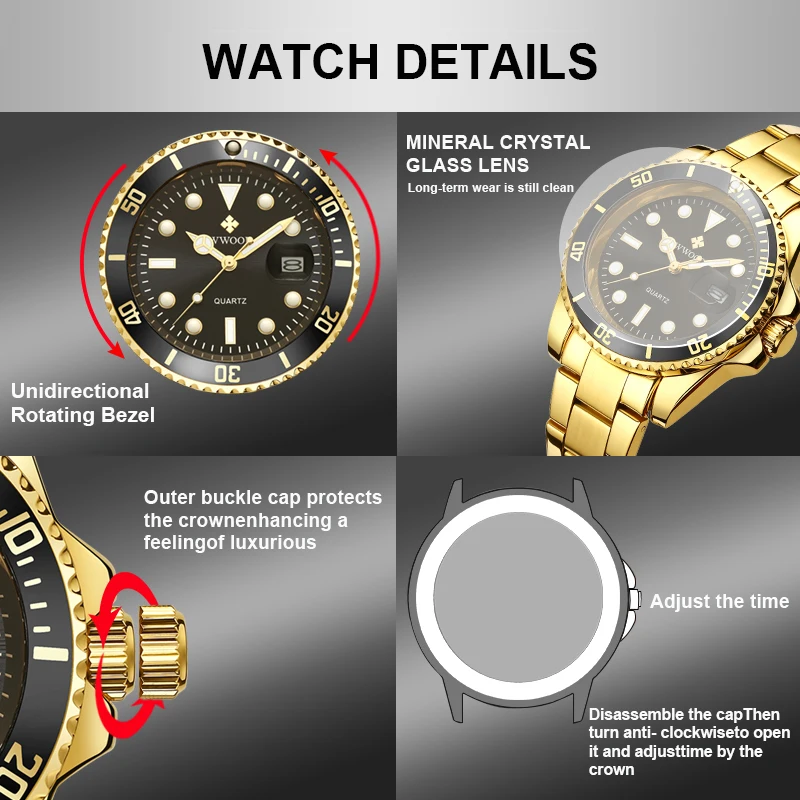 Мужские часы WWOOR New Luxury Fashion Diver, водонепроницаемые 3ATM, с указателем даты, спортивные, кварцевые, наручные часы, Relogio Masculino (art.: 3920d428d044a) - 3920d428d044a
