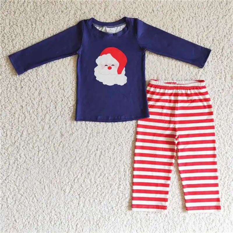 

BLP0091 Kids Christmas Clothing Boys Long Sleeve Top With Pants Santa Claus Print Milk Silk