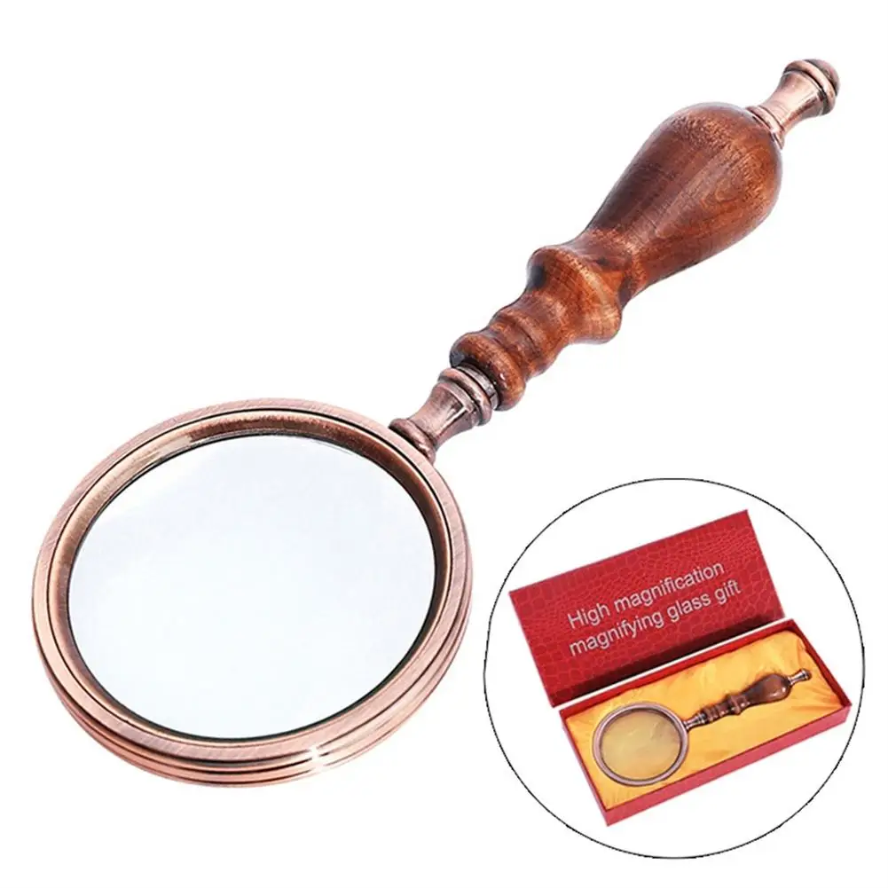 

NEW 10x Handheld Magnifier Ergonomic Wooden Handle Portable Retro Magnifying Glass For Collectible Gift Reading
