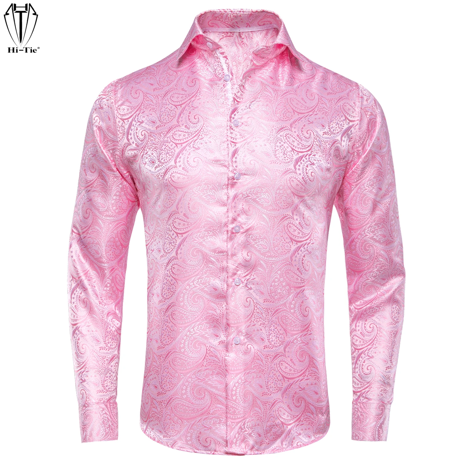 

Hi-Tie Brand New Men's Silk Shirt Jacquard Paisley Male Slim Fit Casual Long Sleeve Shirts Free Shipping Casual Blouse Stylish