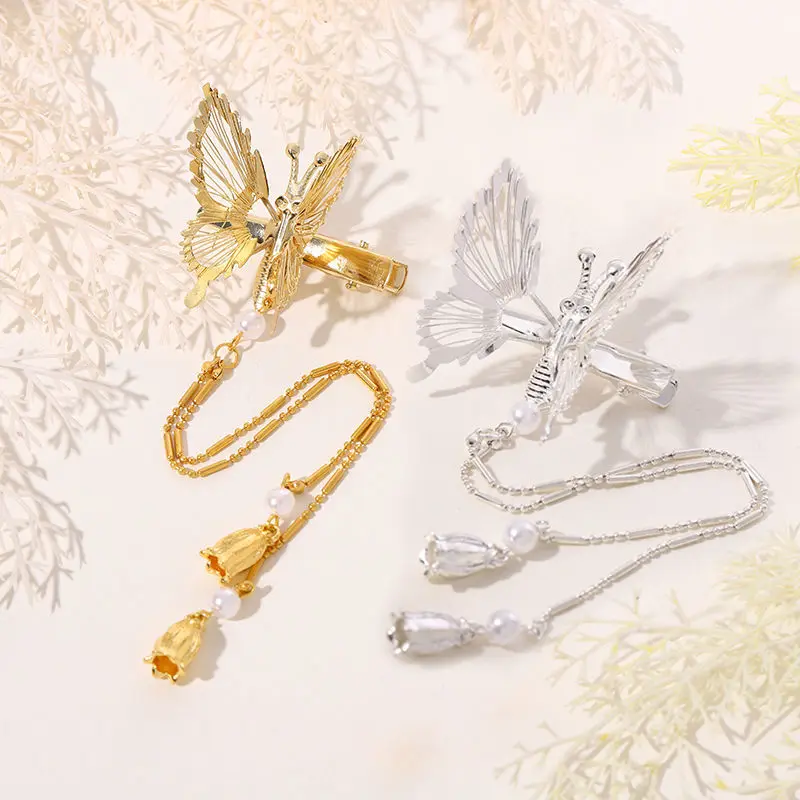 

Fashion Will Move Simulation Butterfly Hairpin Women Bangs Clip Gold Sliver Hollow Butterfly Hair Clips Pearls Pendant Barrettes
