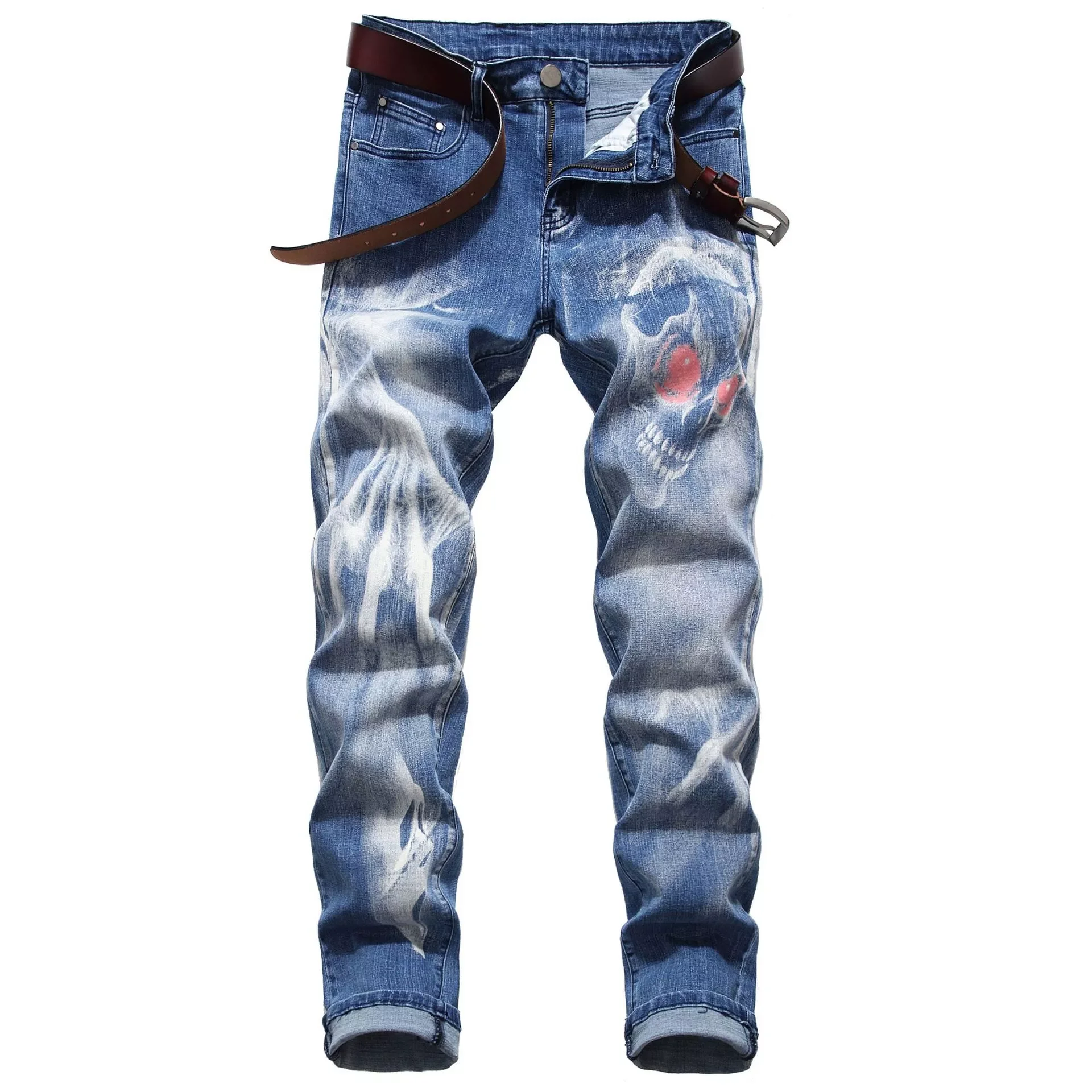 2022New Fashion 3D Pattern Street Jeans Letters Printed  Gothic Jeans Man Skinny Black Blue  Designer Denim Pants Plus size 42