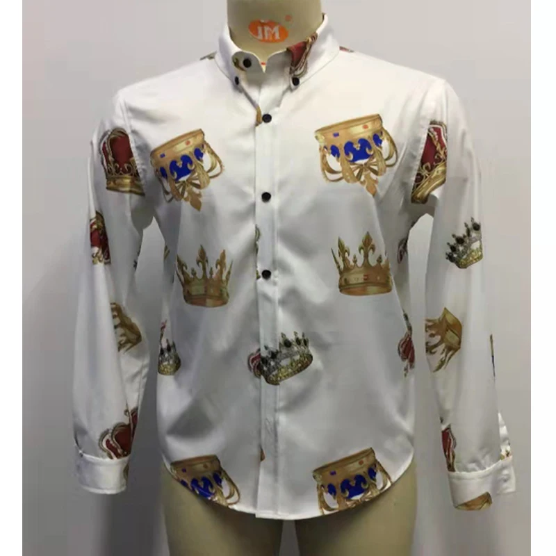 Мужская рубашка с длинным рукавом Повседневная приталенная блузка принтом