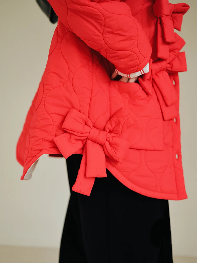 imakokoni original Japanese Yule christmas red bow cotton jacket Autumn/Winter women's tops Keep Warm Pocket 223962