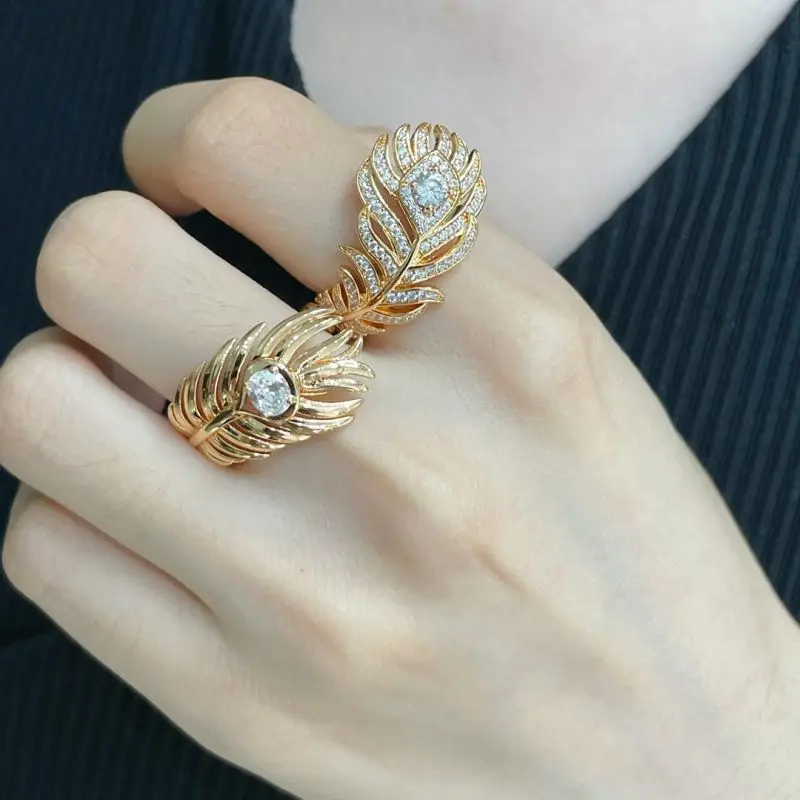 

France Paris Famous Brand New High Quality 925 Silver Feather Ring Charming Gift