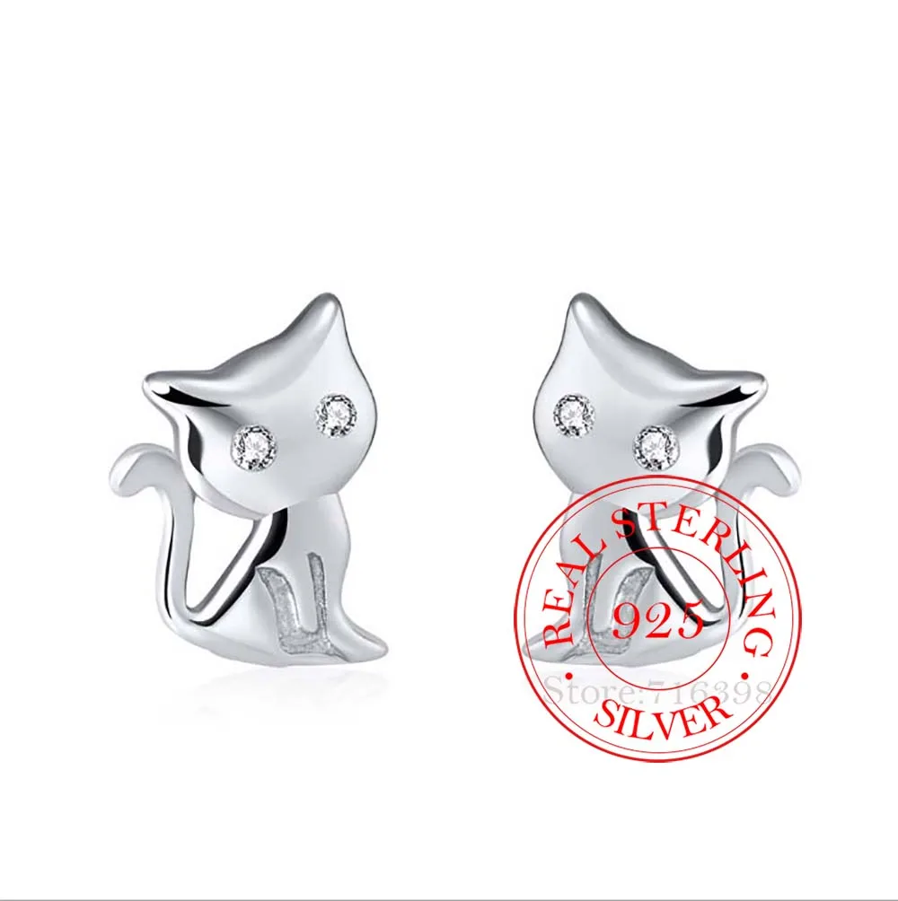 

Женские серьги-гвоздики в виде кота из серебра 925 пробы