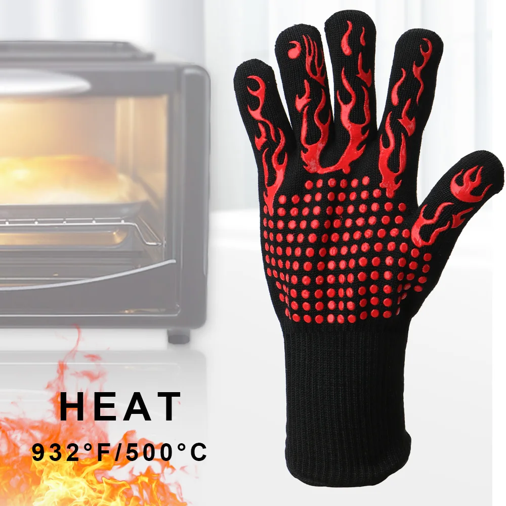 

Огнеупорные перчатки для барбекю, жаростойкие огнестойкие перчатки для микроволновки, 300-500 градусов по Цельсию, экстремальная термостойкость, огнестойкие, Нескользящие