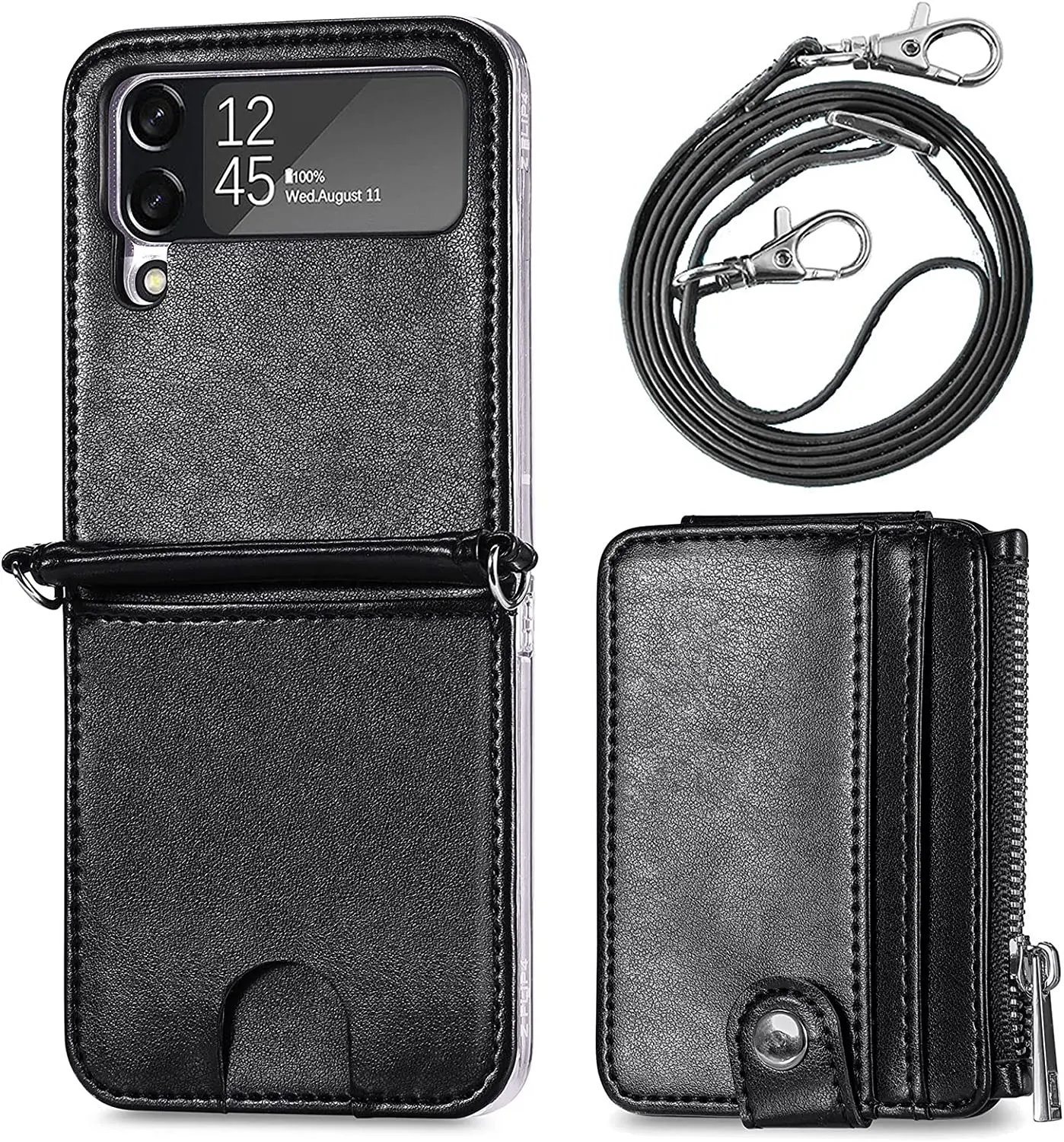 

Telefone Flip Capas Compatível com o Galaxy Z Flip 4 5G Wallet Case【2 em 1 destacável】【Zipper Wallet】, capa protetora