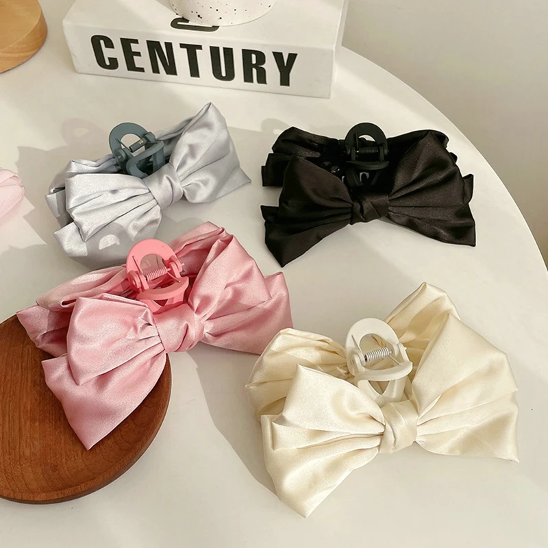 

Elegant Large Shark Hair Claw 2022 Summer Bow Hair Clip Korean Cute Sweet Solid Color Hair Accessories Gift For Women New Trendy