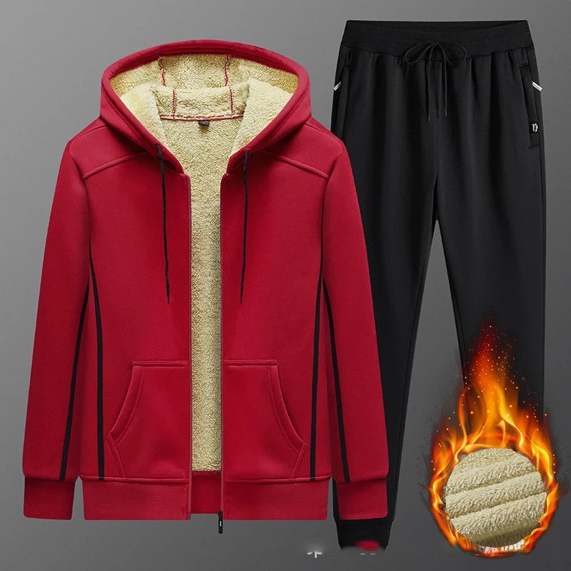 

Mens 2023 Tracksuit 2 Pieces Running Set Lamb Wool Hoodies+Pants Sport Suits for Men Sweatshirt Zipper Hoodies Mens Clothing