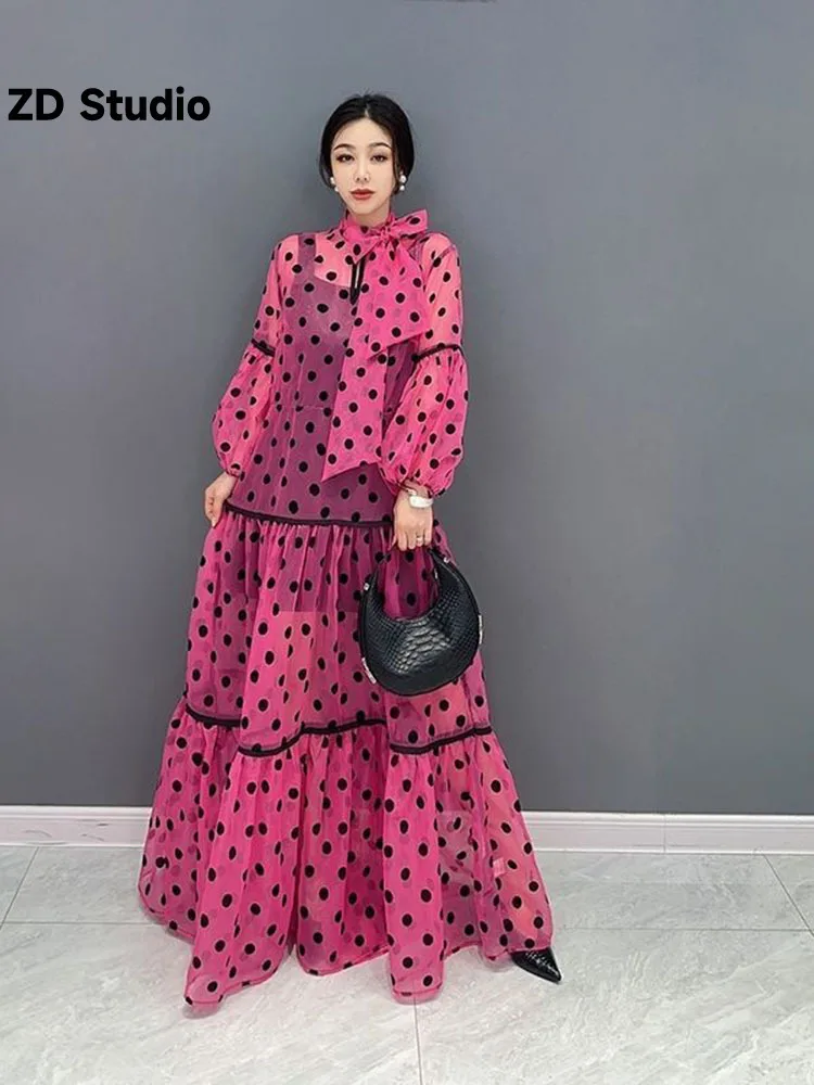 

[ZD Studio] 2023 Summer New Korean Edition Polka Dot Sun Protection Overlay Dress With Hanging Straps Two Piece Set Sexy