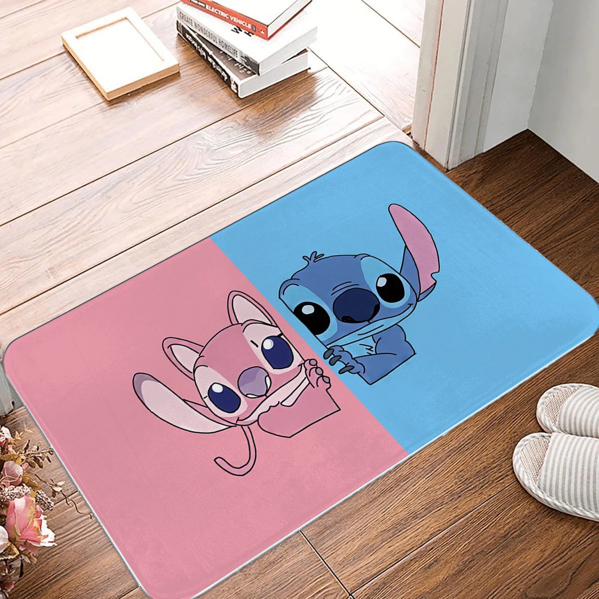 

Disney Blue and Pink Stitch Mat Rug Kawaii Living Room Bedroom Anime Carpet Children's Aesthetic Room Decor Anime Furry Mat