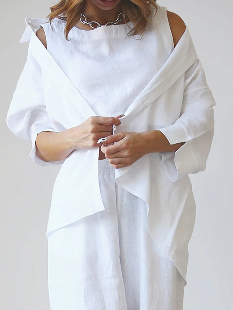 Комплект из трех предметов Женский майка и брюки хлопка льна укороченная с