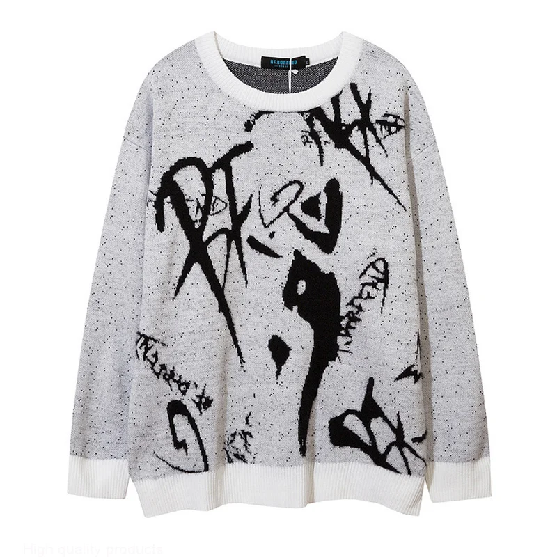 

Oversized Sweaters Men Women Harajuku Letter Graffiti Retro Vintage Knitted Sweater Unisex Pullovers 2023 Autumn Winter Couple