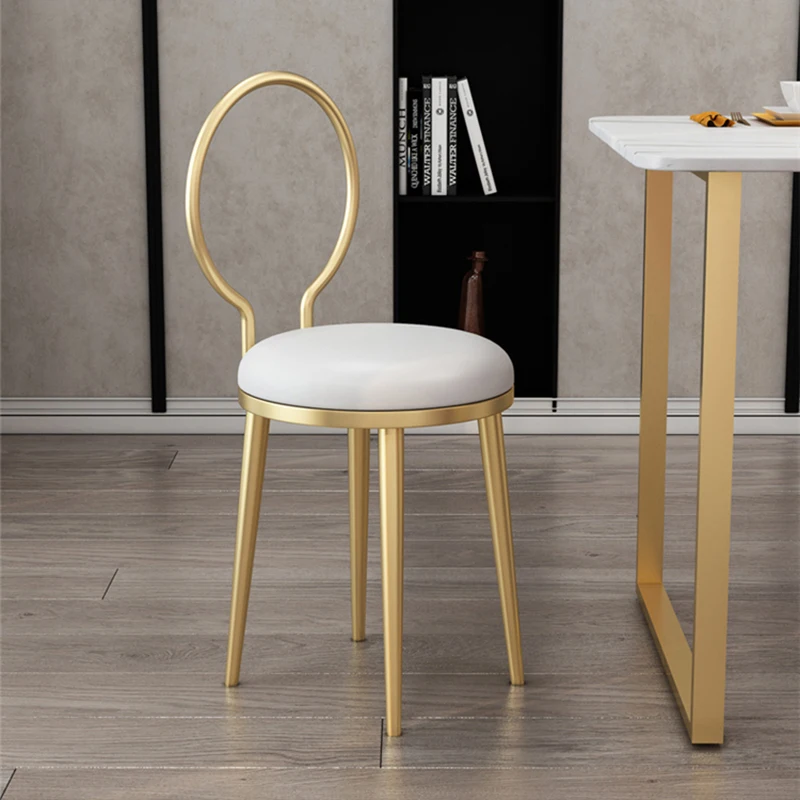 

Modern Luxury Makeup Vanity Chairs Nordic Style Metal Soft Seat Stool Home Furniture Pink Chair Simple Iron Art Dining Chair ins