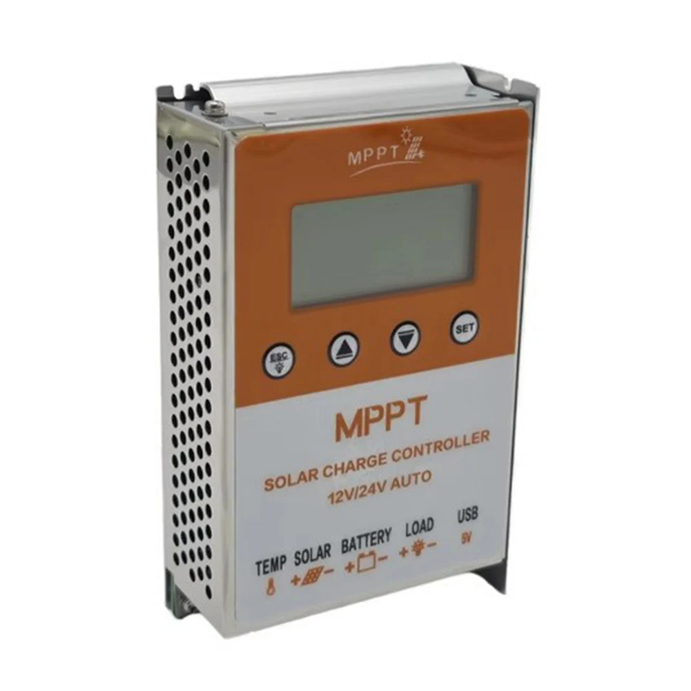 Фото Контроллер MPPT для солнечных батарей 10А/20А, 12В/24В, с автоматическим распознаванием, ЖК-дисплеем, двумя USB-портами, для зарядных систем фотоэлектрических панелей, алюминиевый корпус №2