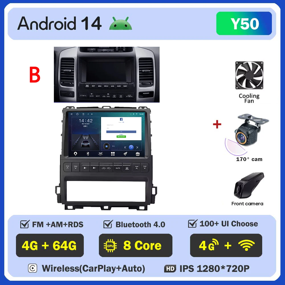 

Android 15 для Toyota Prado для Lexus GX470 2002-2009 Мультимедийная навигация GPS Авторадио Автомобильное видео ТВ Стерео Радио Экран